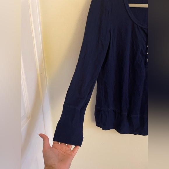 Josie Natori Sleepwear Long Sleeve Top Small Navy Button Soft - Picture 4 of 9